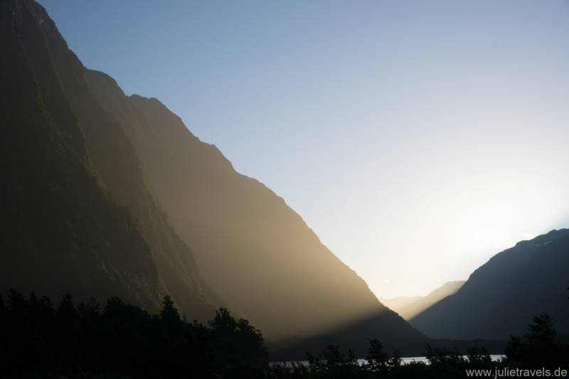 Sonnenuntergang im Milford Sound