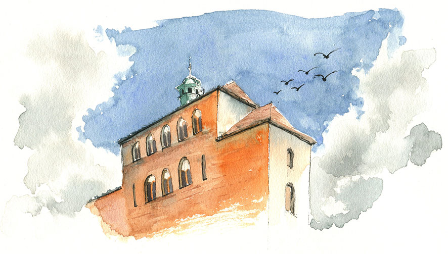Skizze eines Gebäudes in Havelberg von Kristin im Aquarell Stil